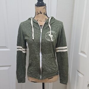 Olive Green Zip-Up Hoodie with White Accents